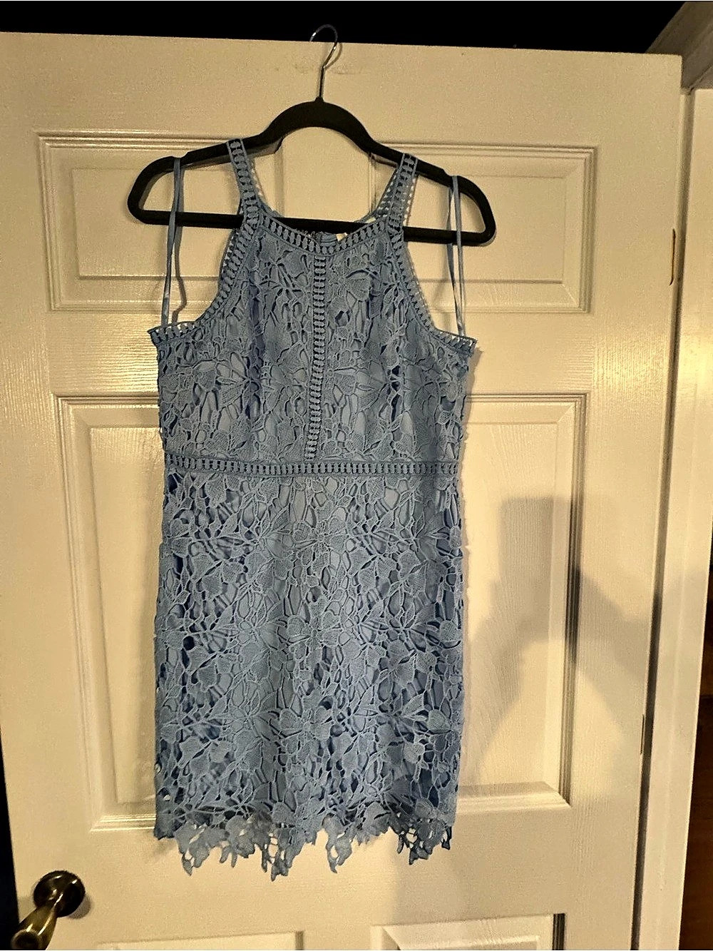 Blue Floral Crochet Type Mini Dress NWOT
